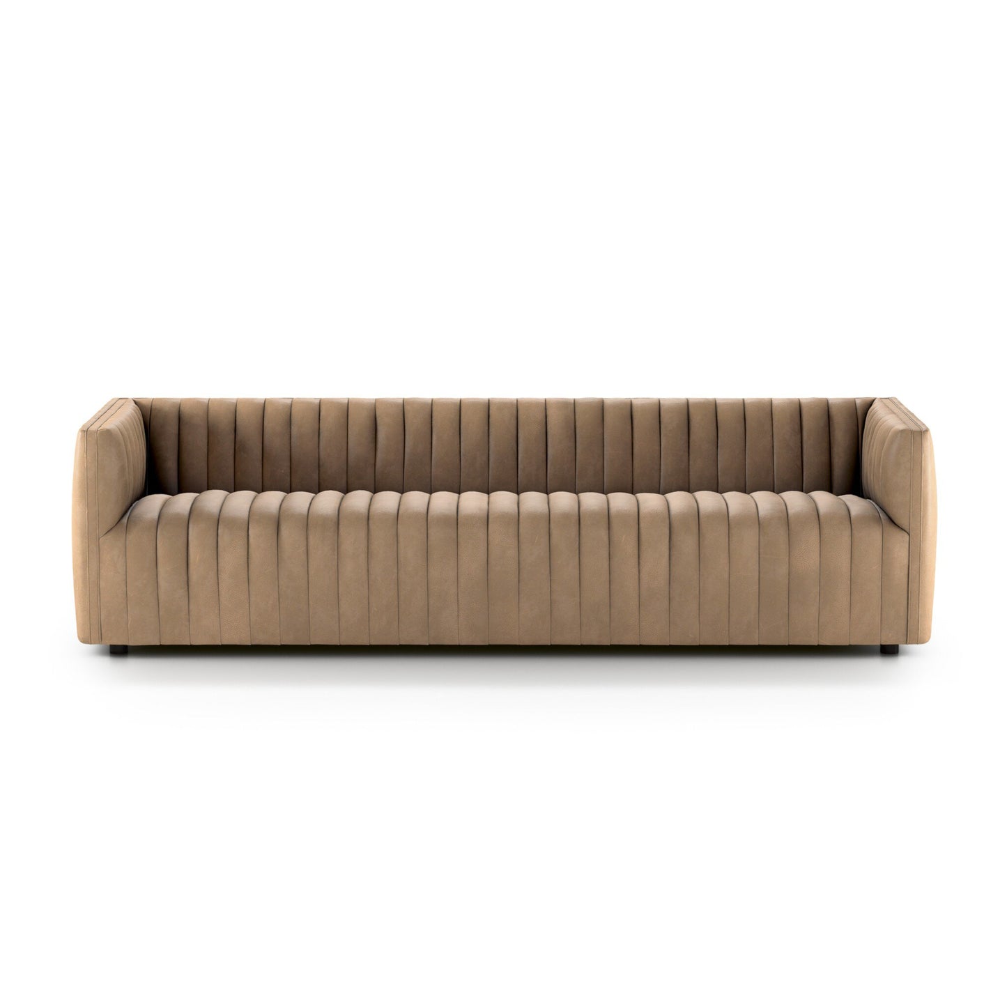 Channeled Leather Sofa - Oat Beige