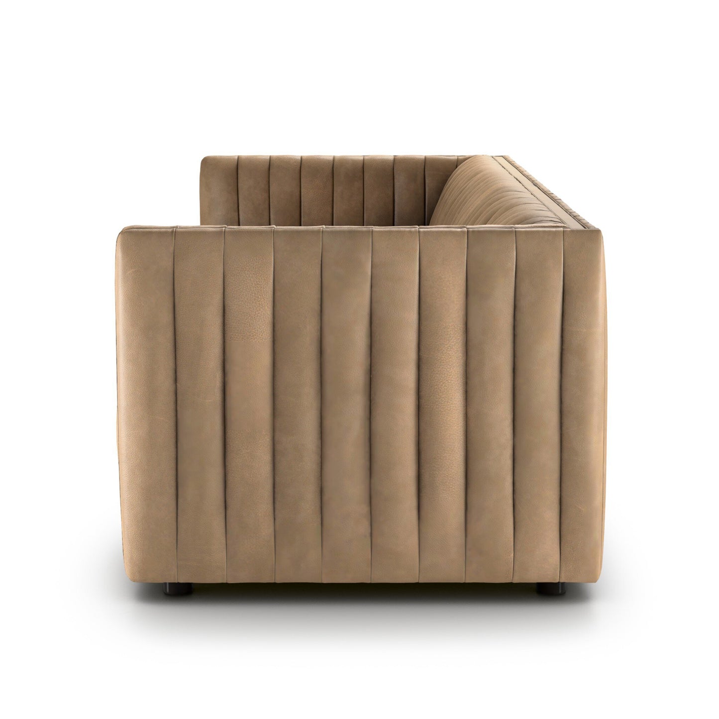 Channeled Leather Sofa - Oat Beige