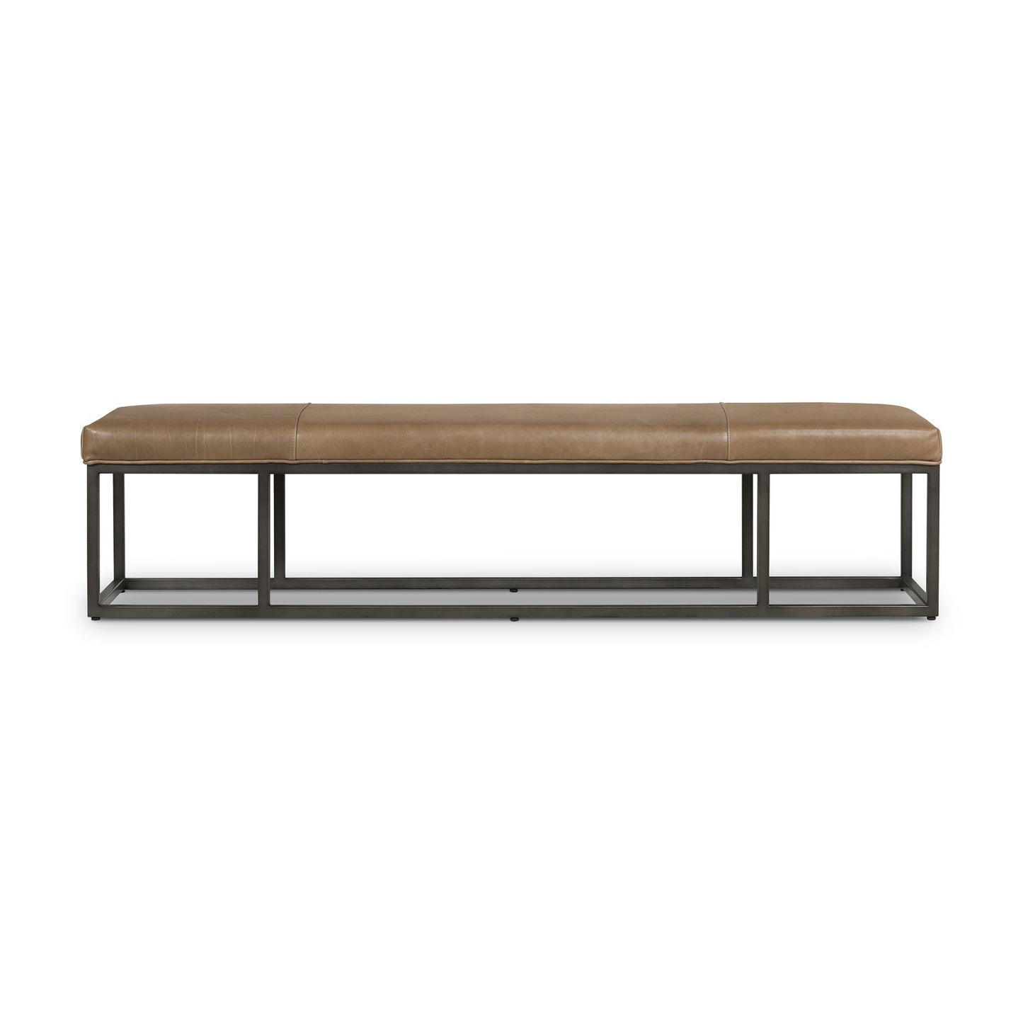 Taupe Leather & Iron Bench