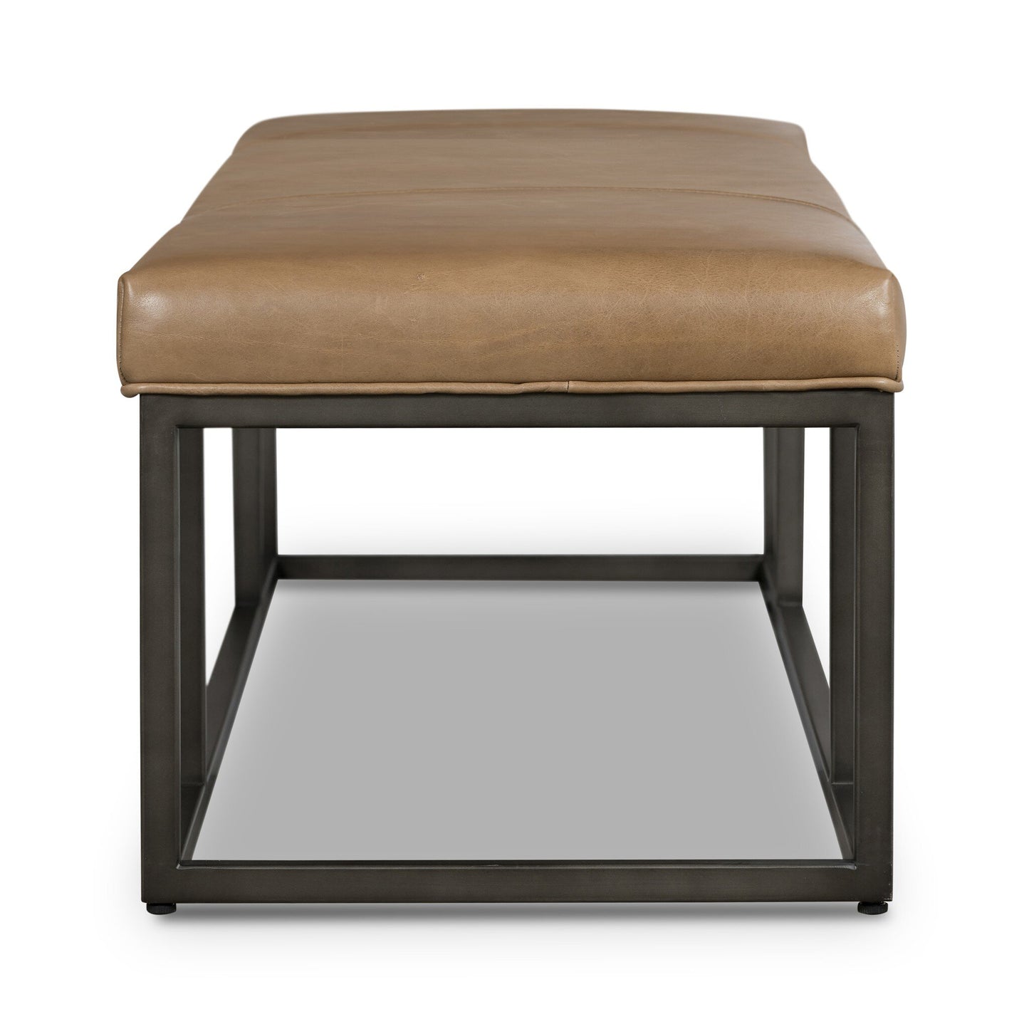 Taupe Leather & Iron Bench