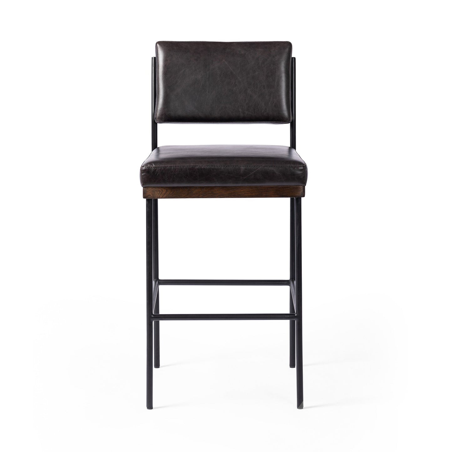 Armless Leather Bar Stool - Black