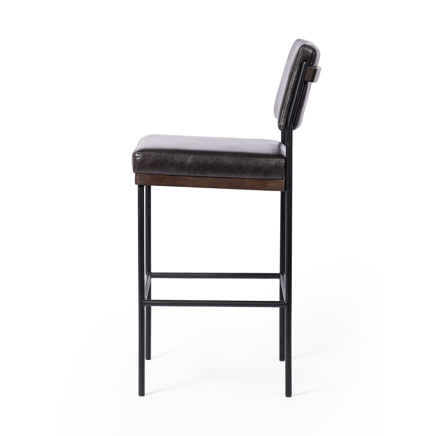 Armless Leather Bar Stool - Black