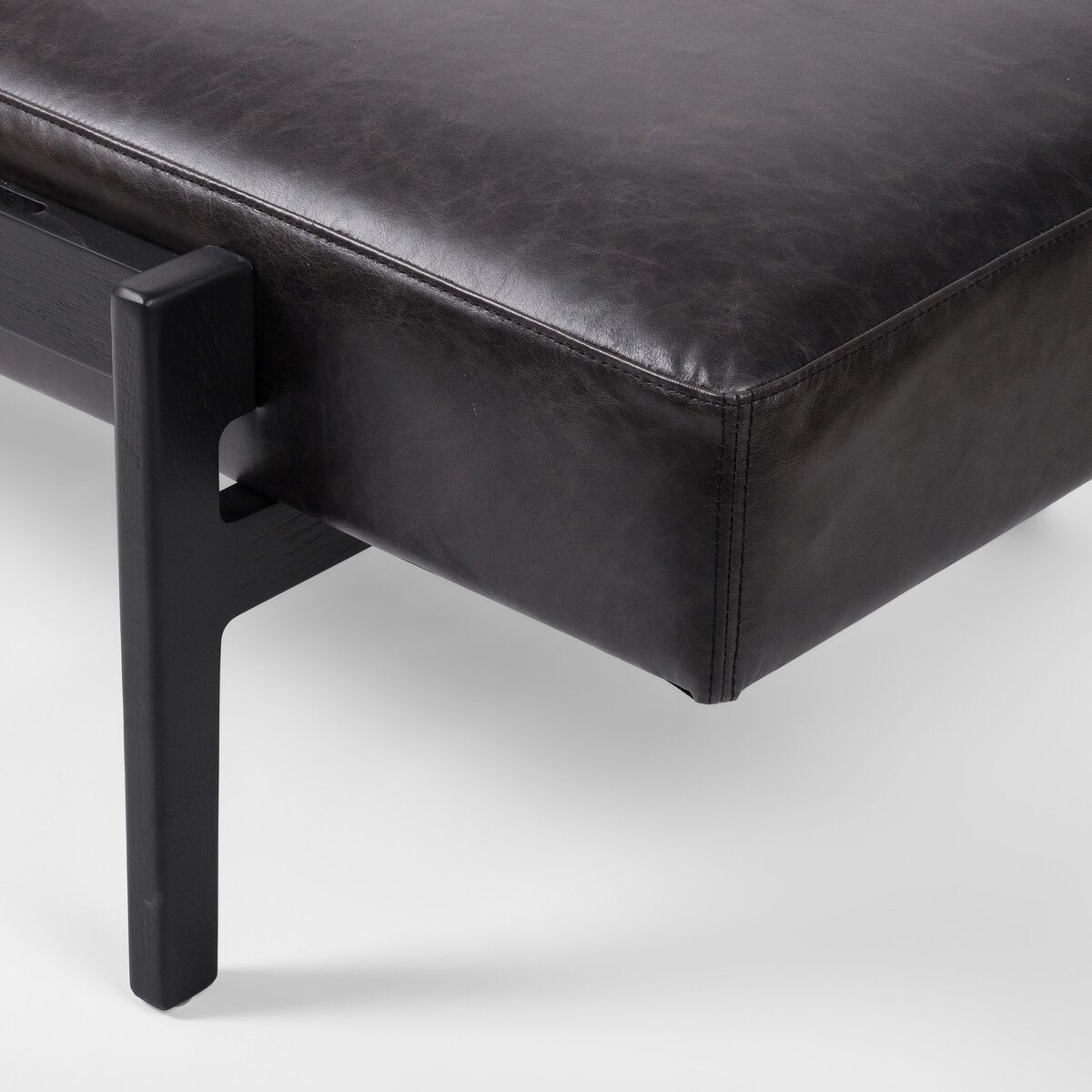 Black Leather Bench with Tray