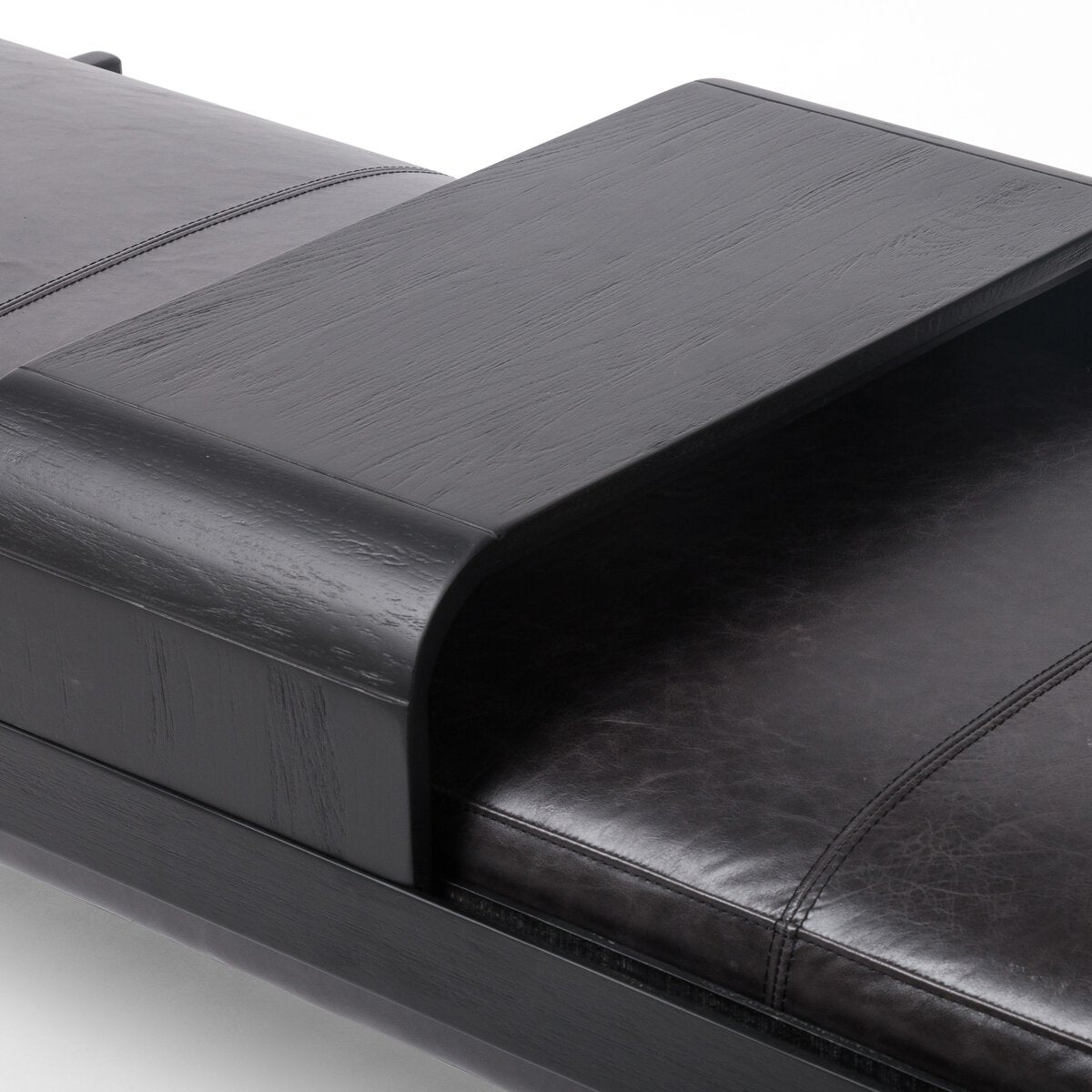 Black Leather Bench with Tray