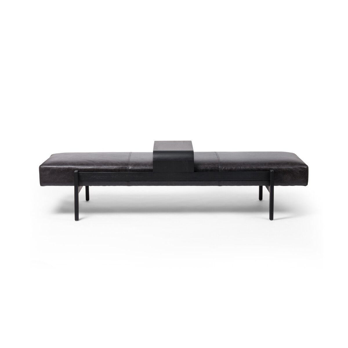 Black Leather Bench with Tray