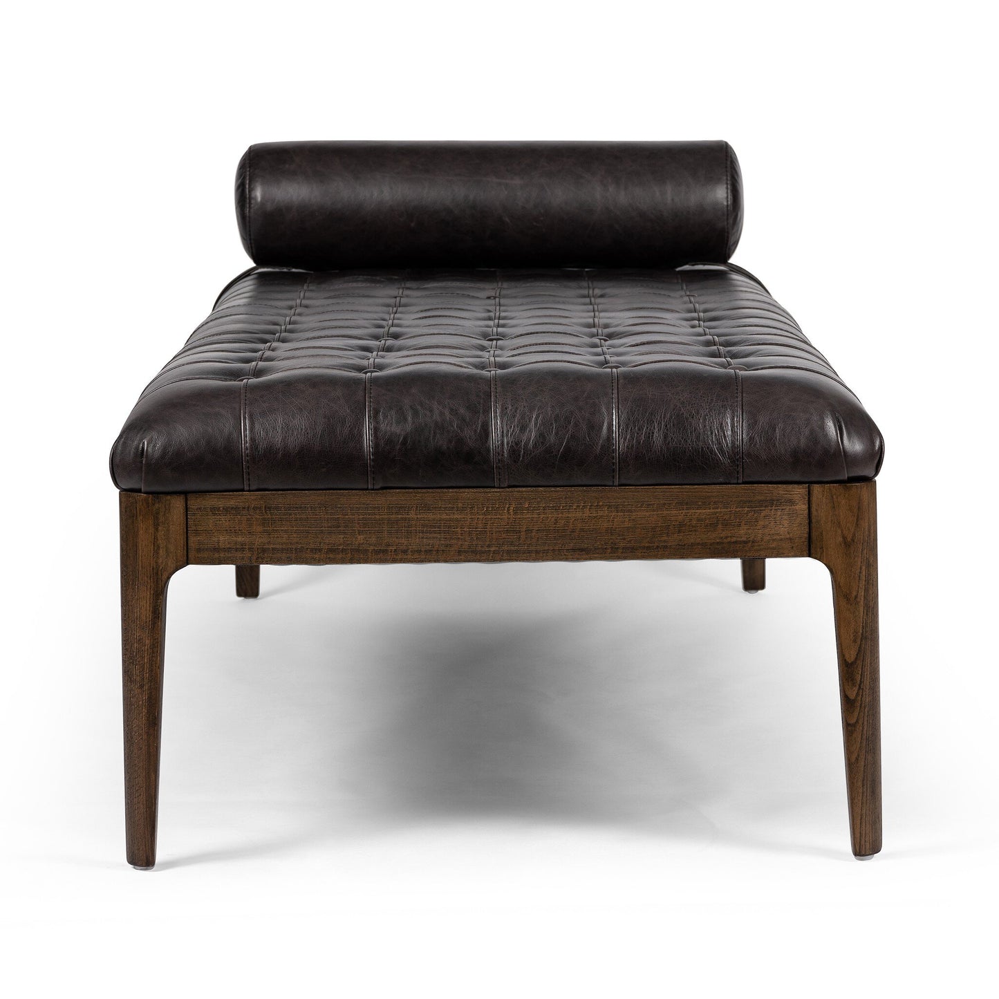 Tufted Leather Bolster Chaise - Black