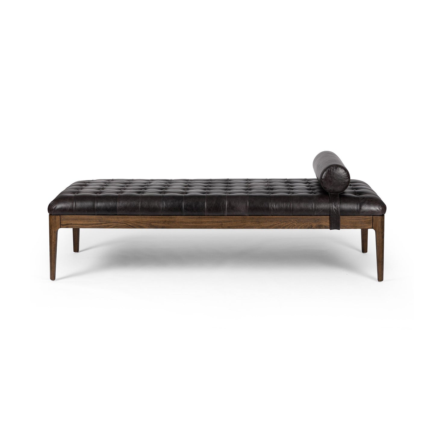 Tufted Leather Bolster Chaise - Black
