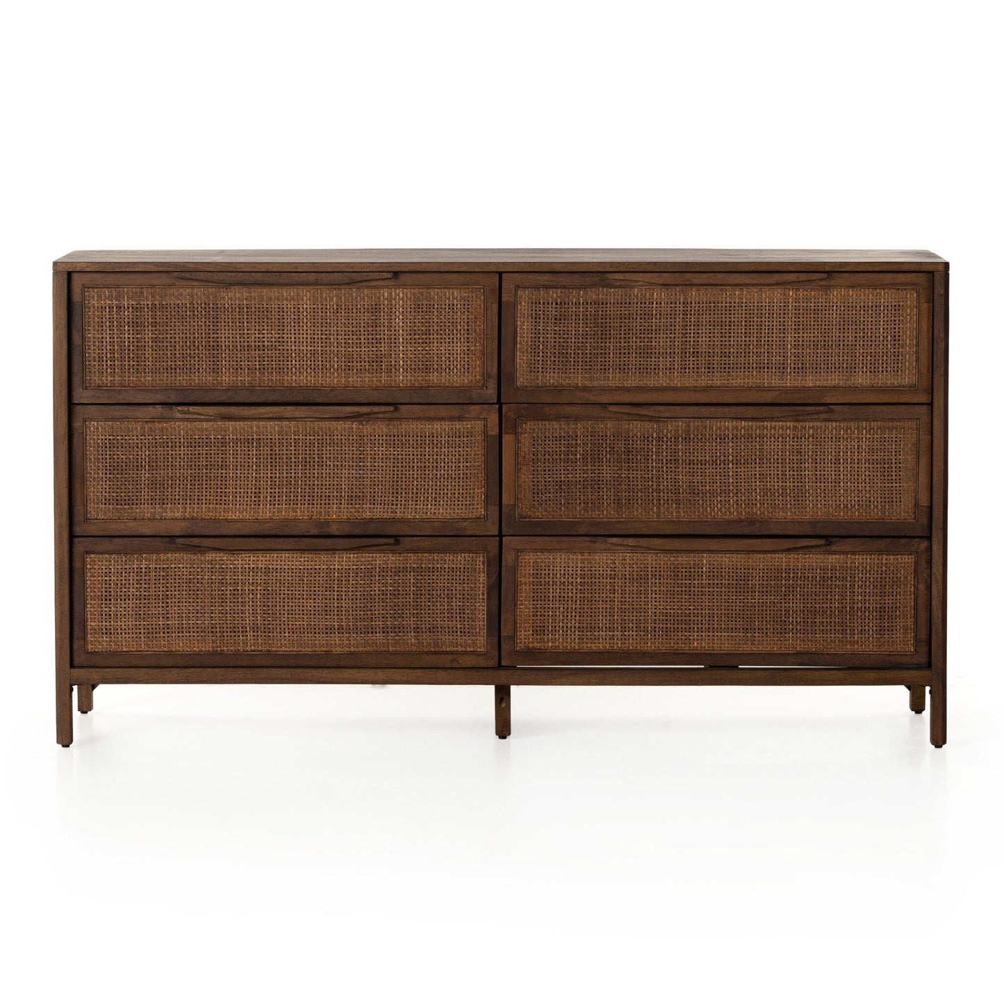 6-Drawer Brown Cane Dresser