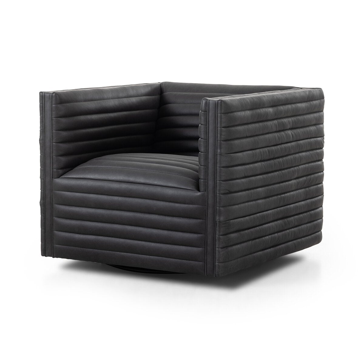 Channelled Leather Swivel Chair