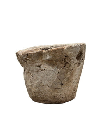 VINTAGE WOODEN MORTAR PLANTER