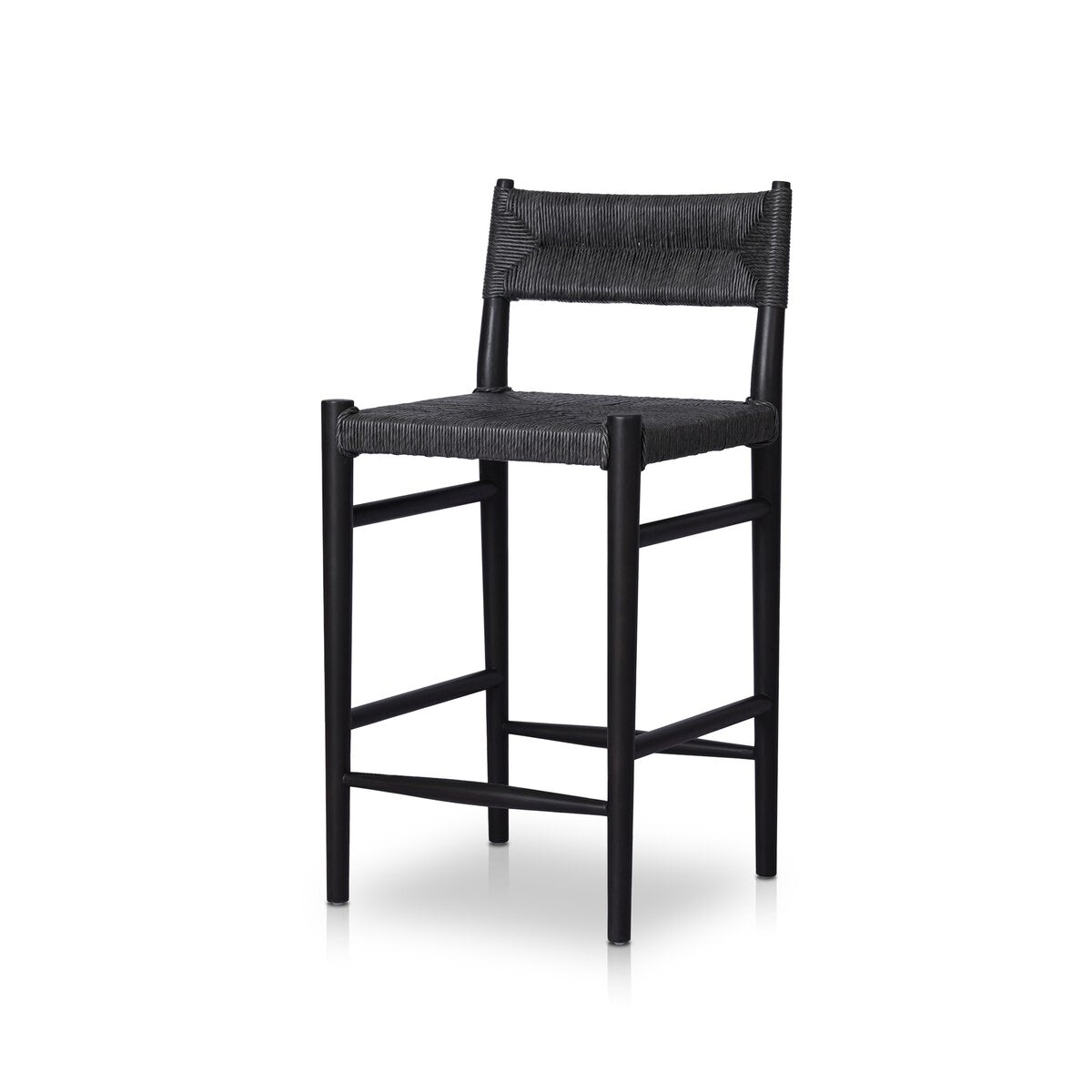 Black Teak Woven Counter Stool