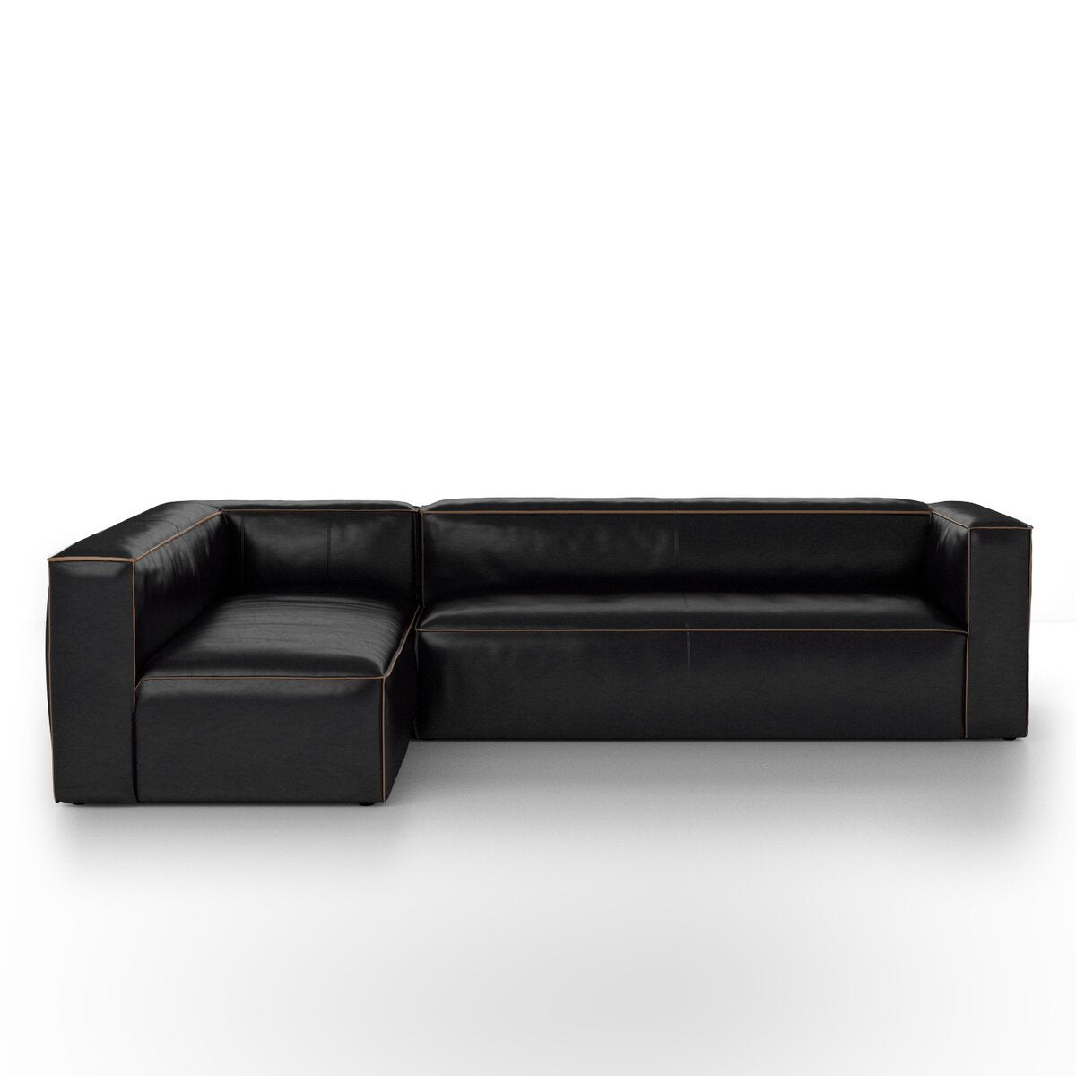 Black Leather Sectional With Contrast Stitching
