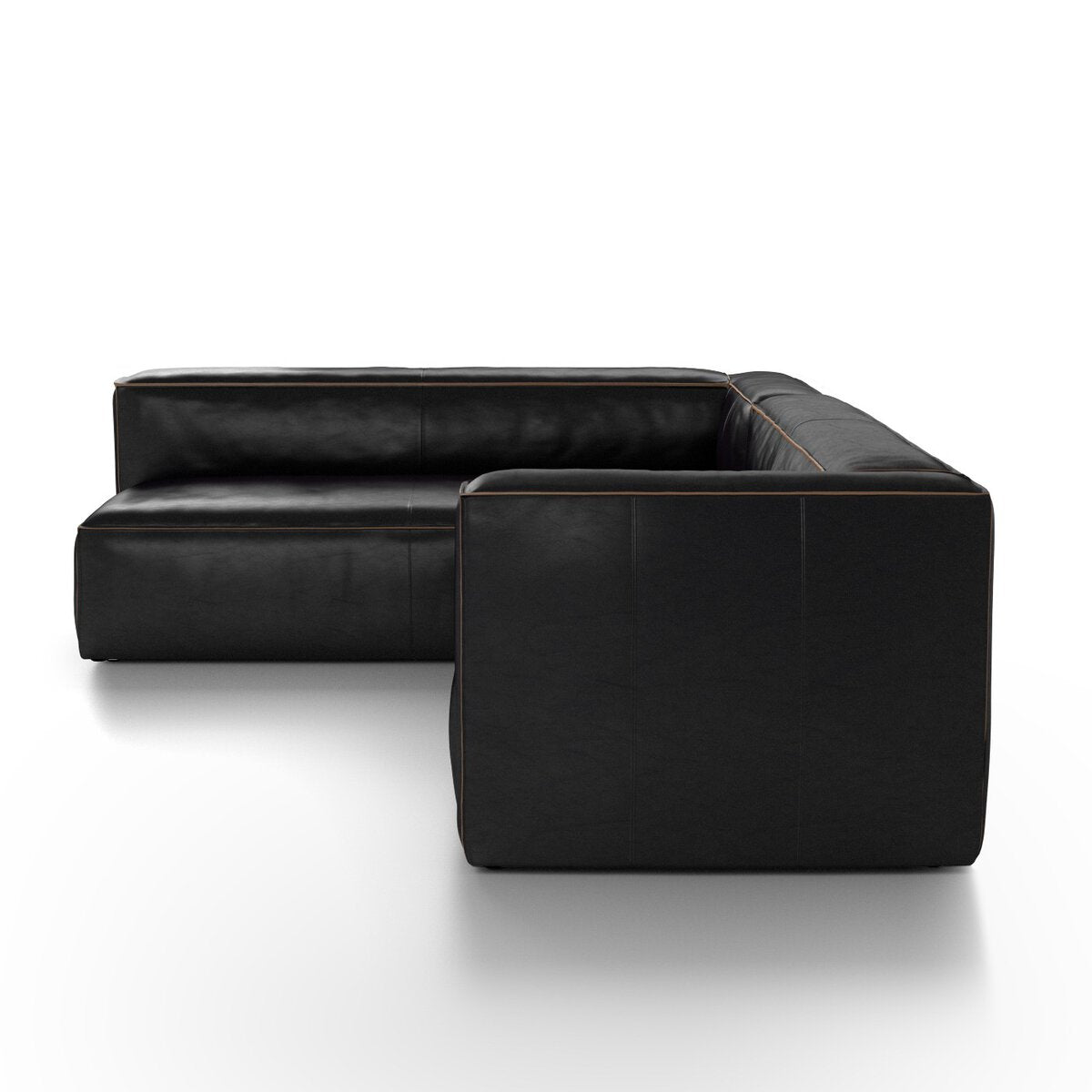 Black Leather Sectional With Contrast Stitching