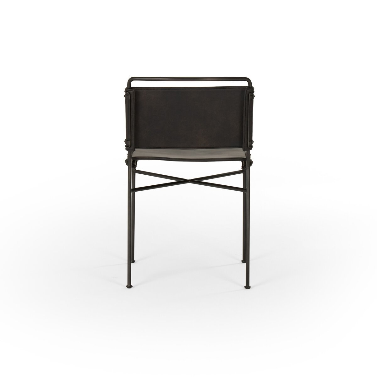 Distressed Leather Dining Chair - Black
