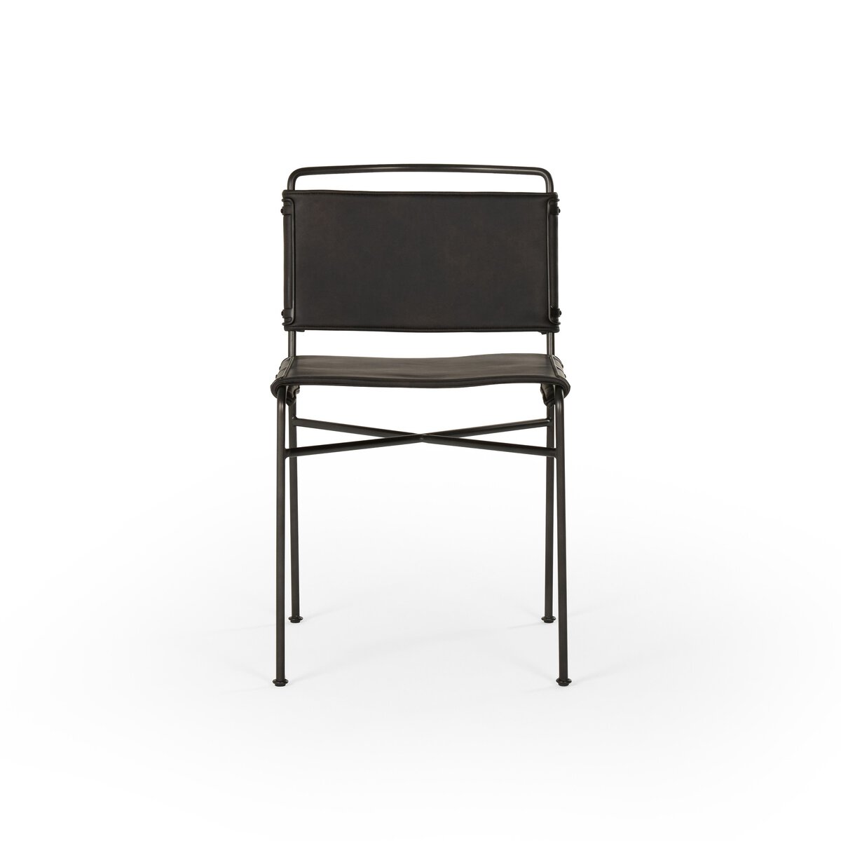 Distressed Leather Dining Chair - Black