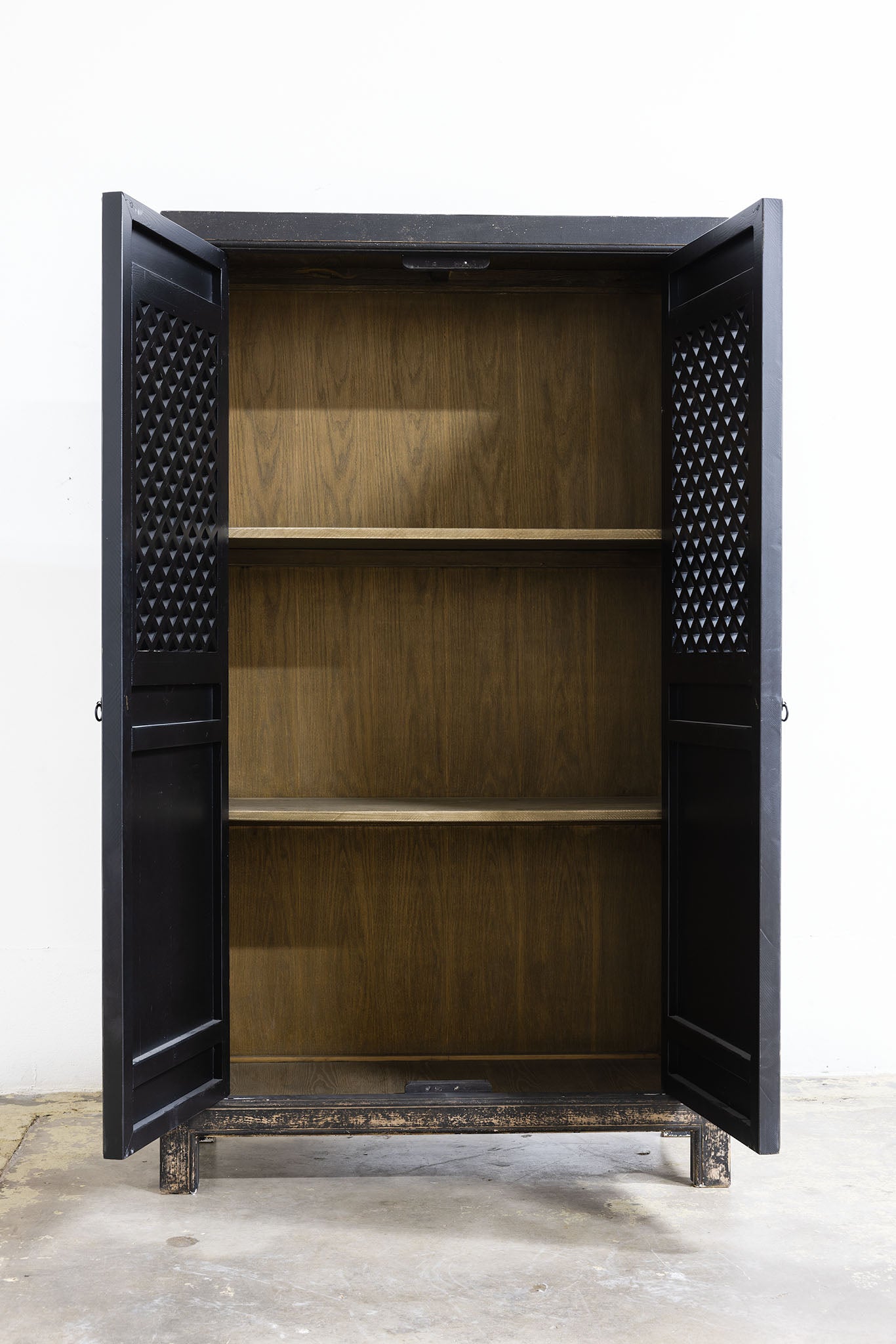 2-Door Black Lattice Screen Cabinet