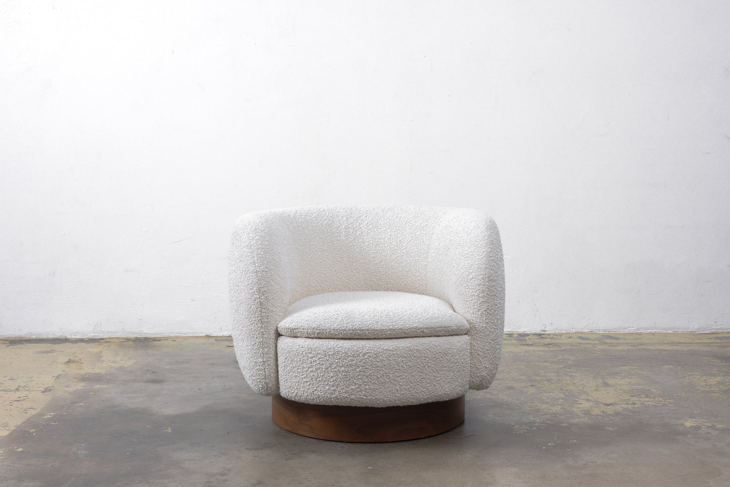 White Boucle Swivel Chair
