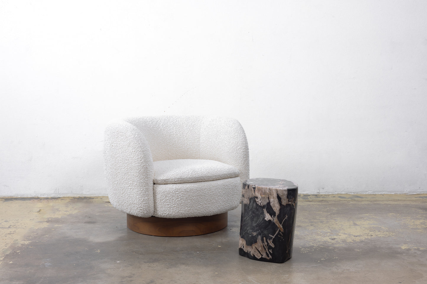 White Boucle Swivel Chair