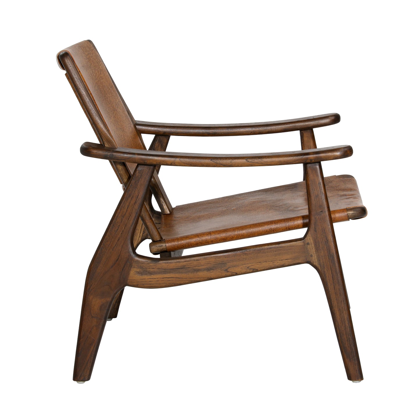 Worn Brown Leather & Wood Accent Chair