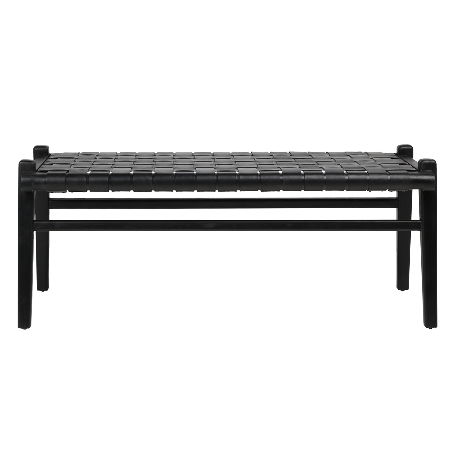 Woven Leather & Wood Bench