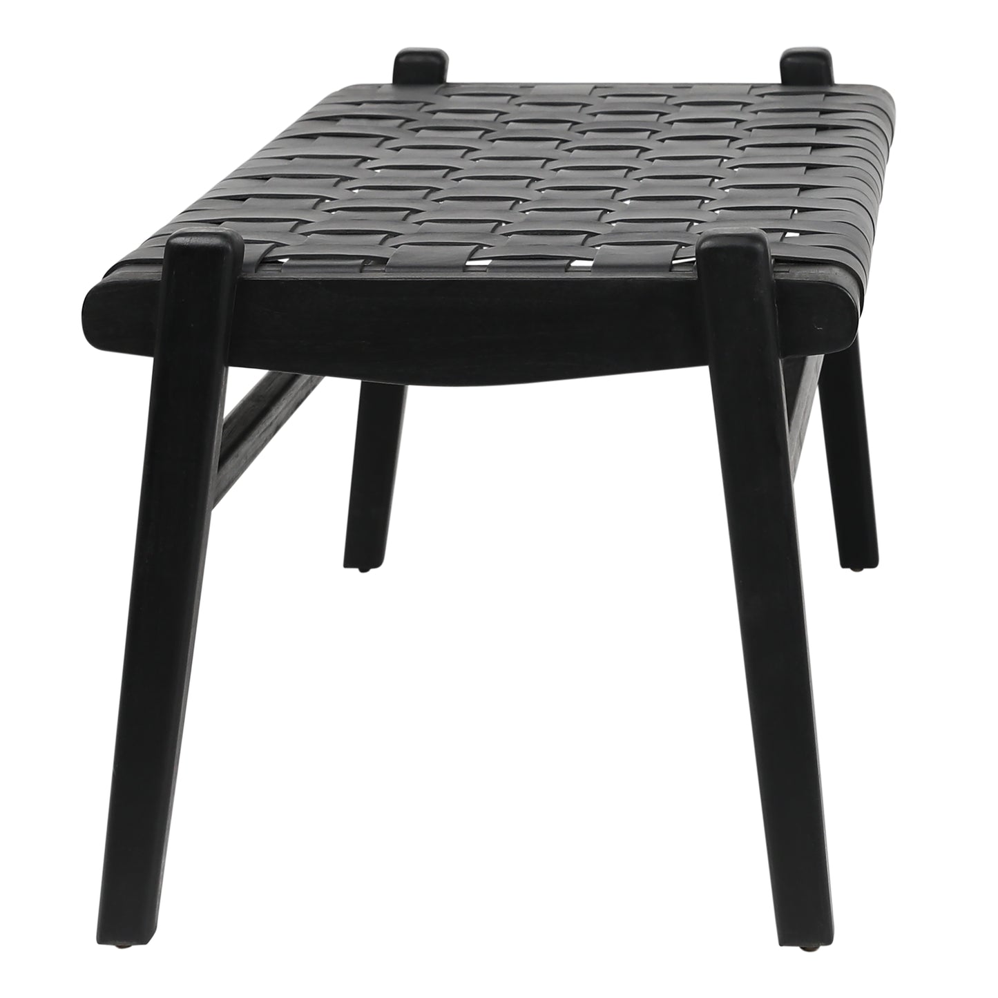 Woven Leather & Wood Bench