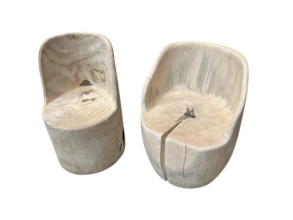 BLEACHED CARVED SOLID ACACIA HIGHBACK CHAIR - SLIM