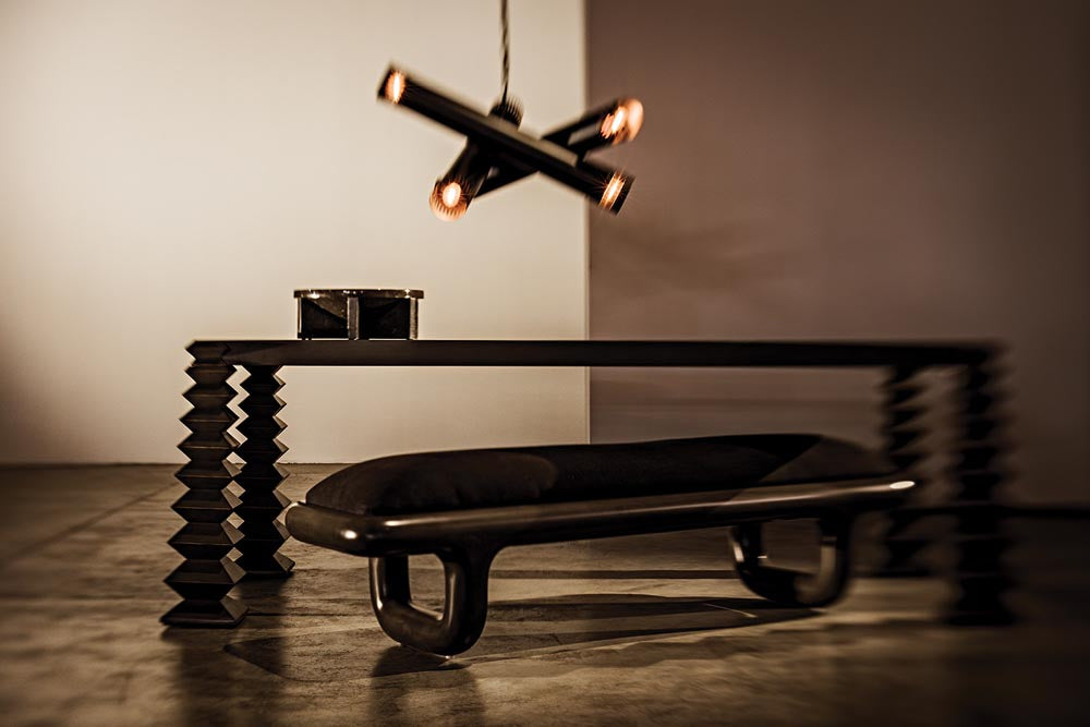 Mahogany with Black Cotton Bench