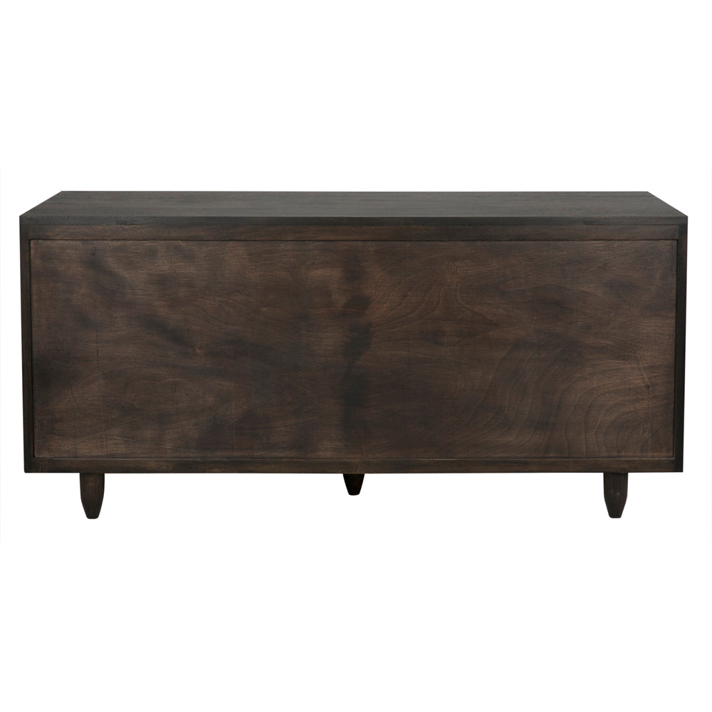 The Diamond Double Chest in ebony walnut is a rectangular, dark brown storage bench with a smooth front panel and four short legs, shown from the front on a white background, and finished in elegant ebony walnut.