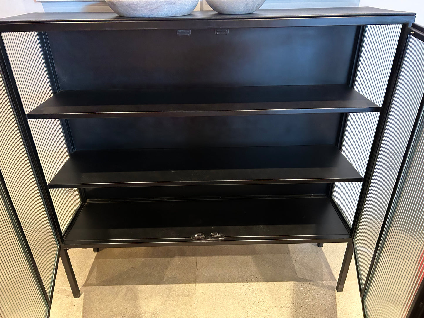 Vintage 2-Door Fluted Glass Cabinet