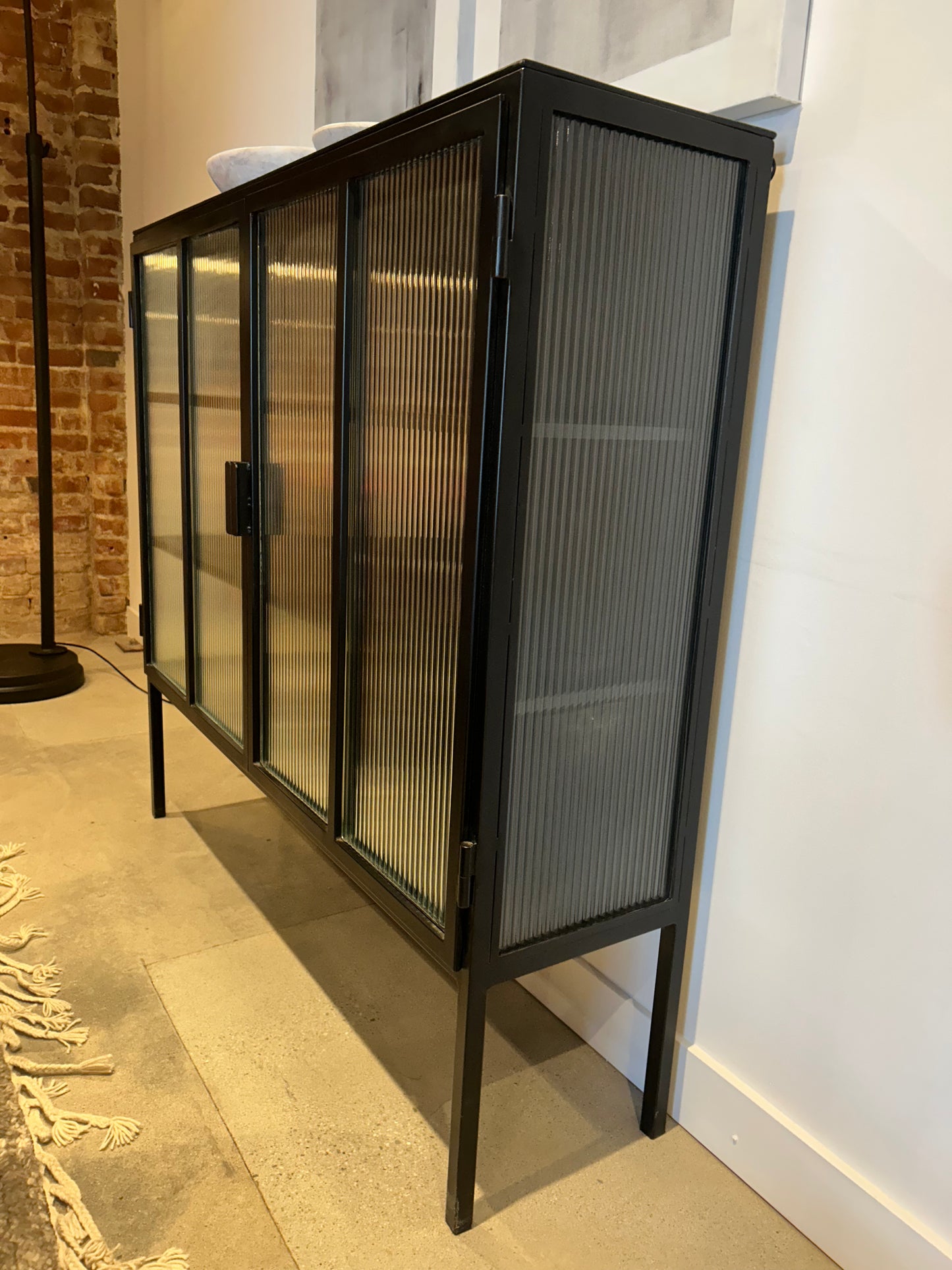 Vintage 2-Door Fluted Glass Cabinet