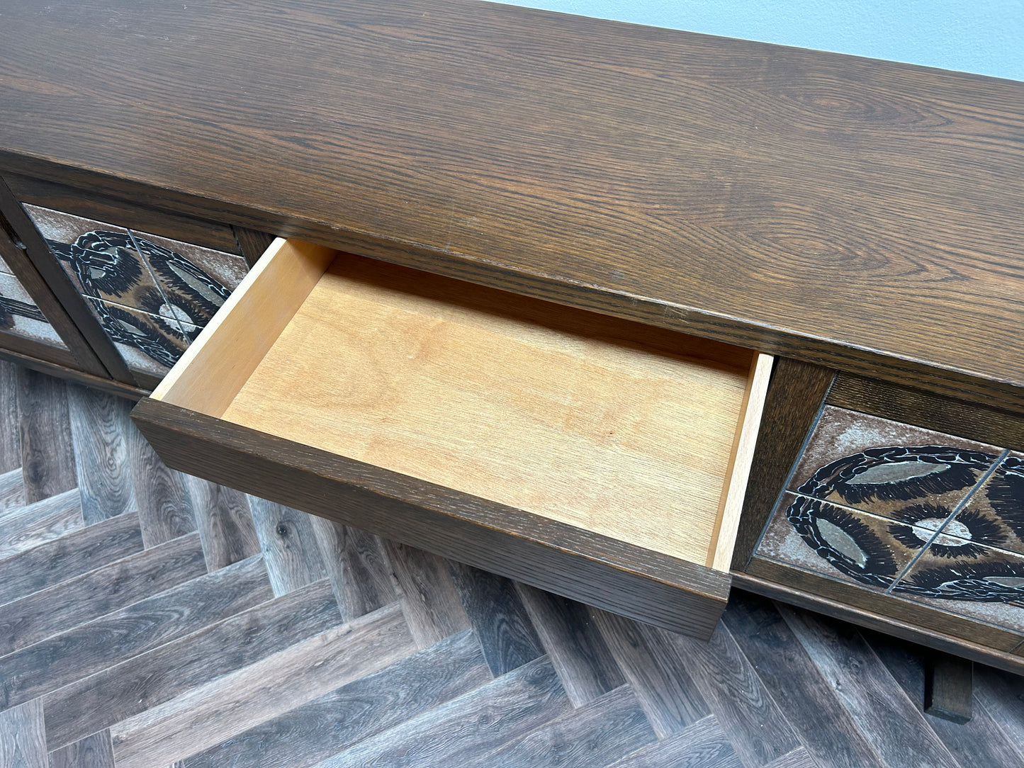 Brutalist Credenza with Ceramic Tile Front