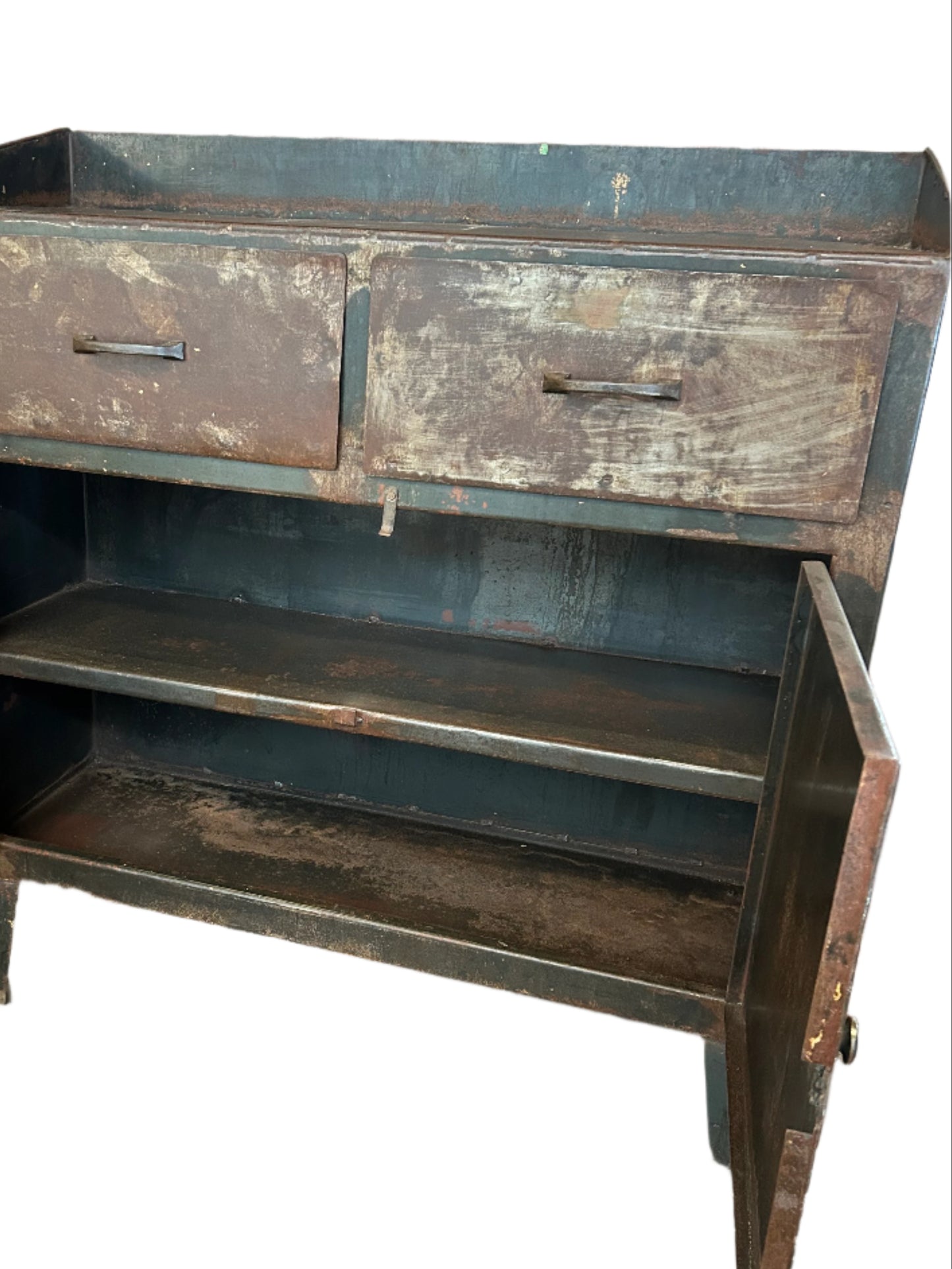 Early 20th Century Industrial Metal Hutch with Patina