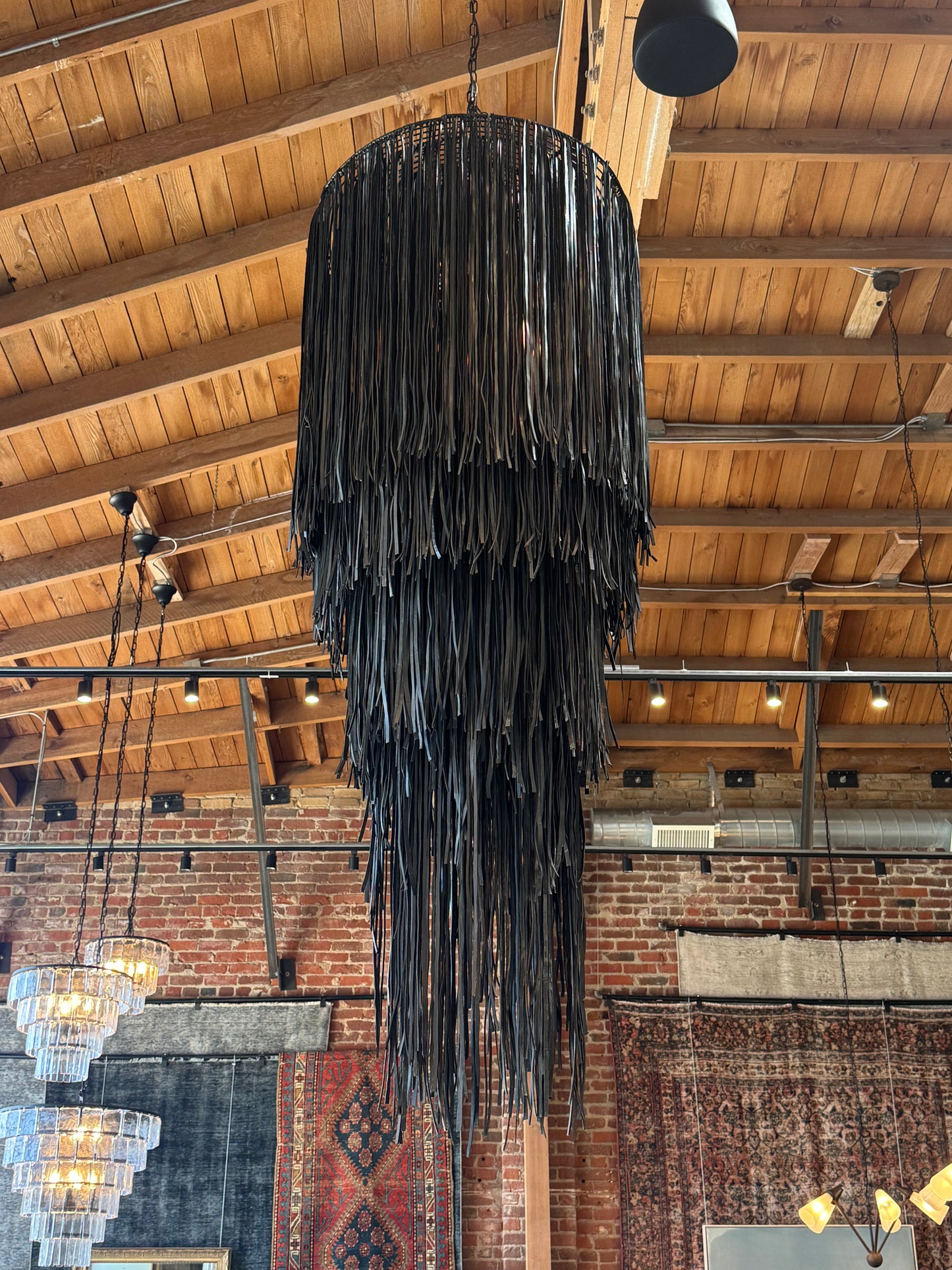 Black Leather Fringe Chandelier