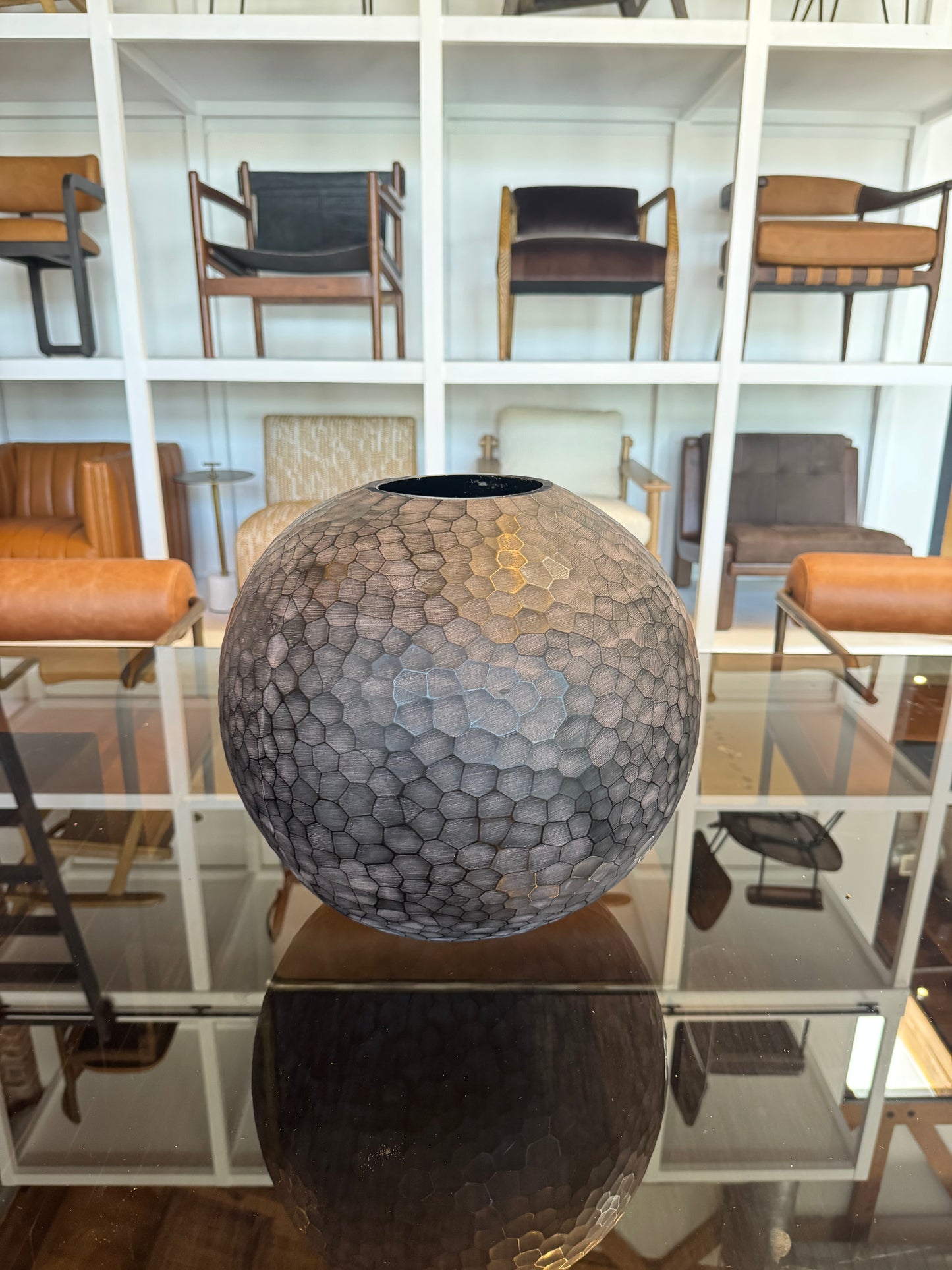 Black Chiseled Glass Bulb Vase