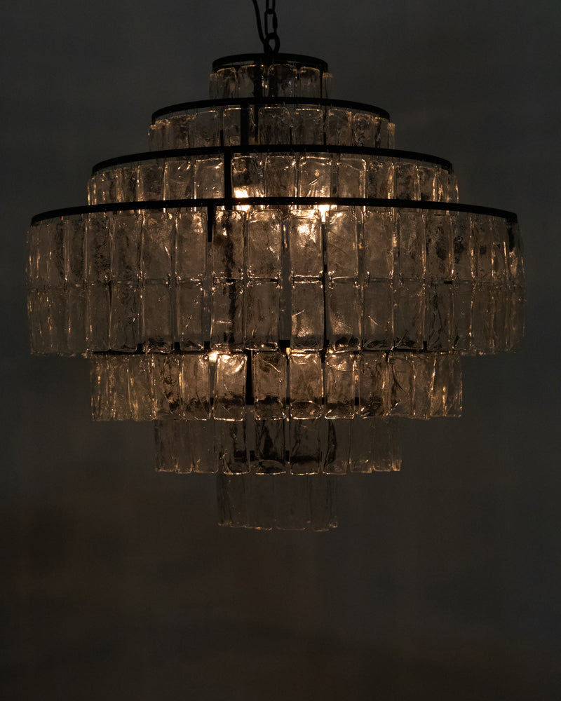 Glass Paillettes and Black Iron Chandelier