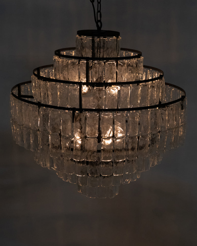 Glass Paillettes and Black Iron Chandelier