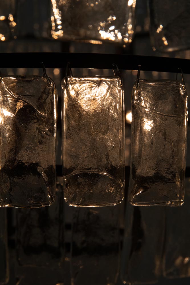 Glass Paillettes and Black Iron Chandelier