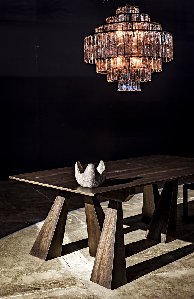 Glass Paillettes and Black Iron Chandelier