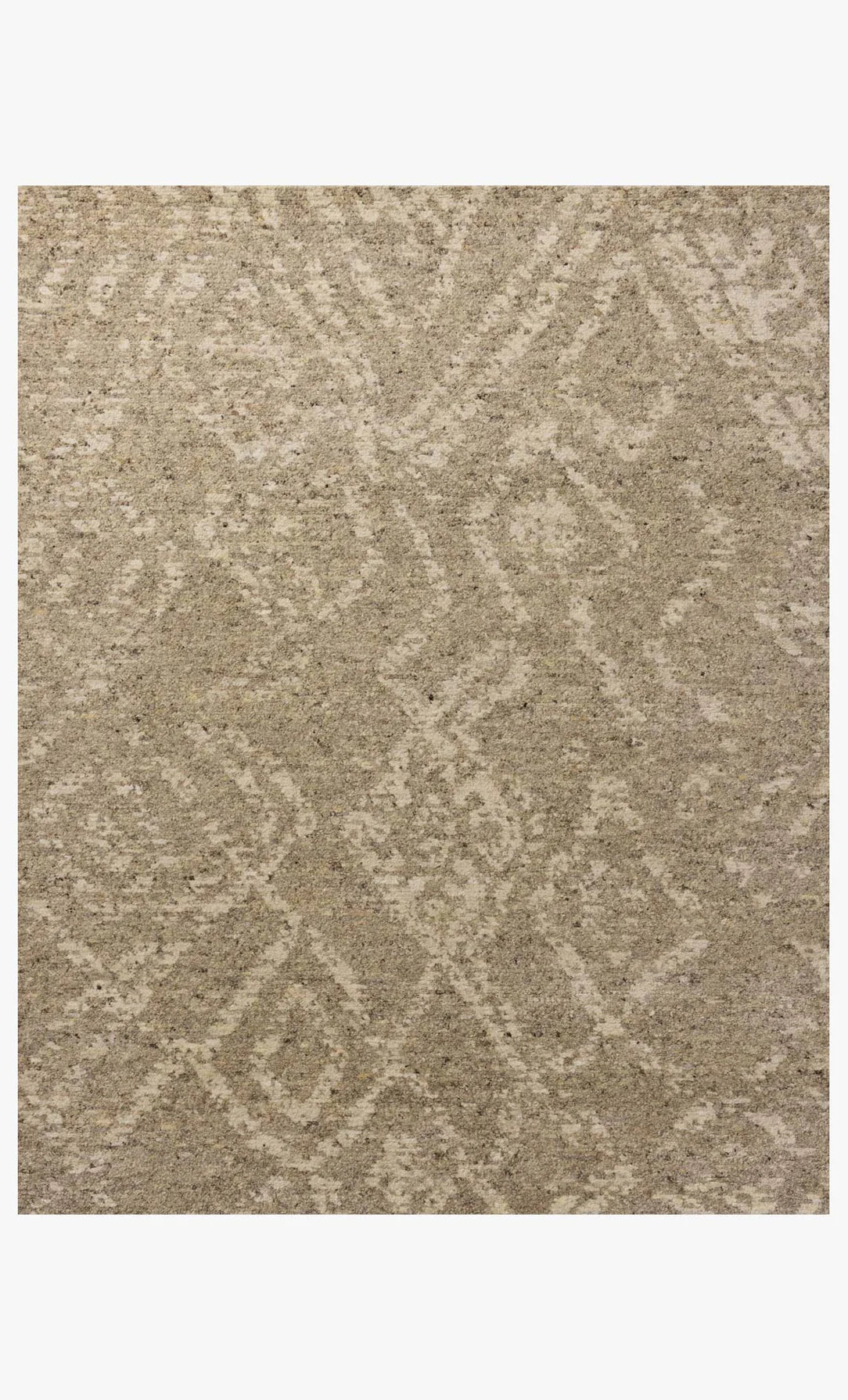 Close-up of the Abstract Diamond Wool Rug 8 x 10, a beige and light brown hand-knotted wool rug with a textured surface and subtle abstract geometric diamond and linear patterns.
