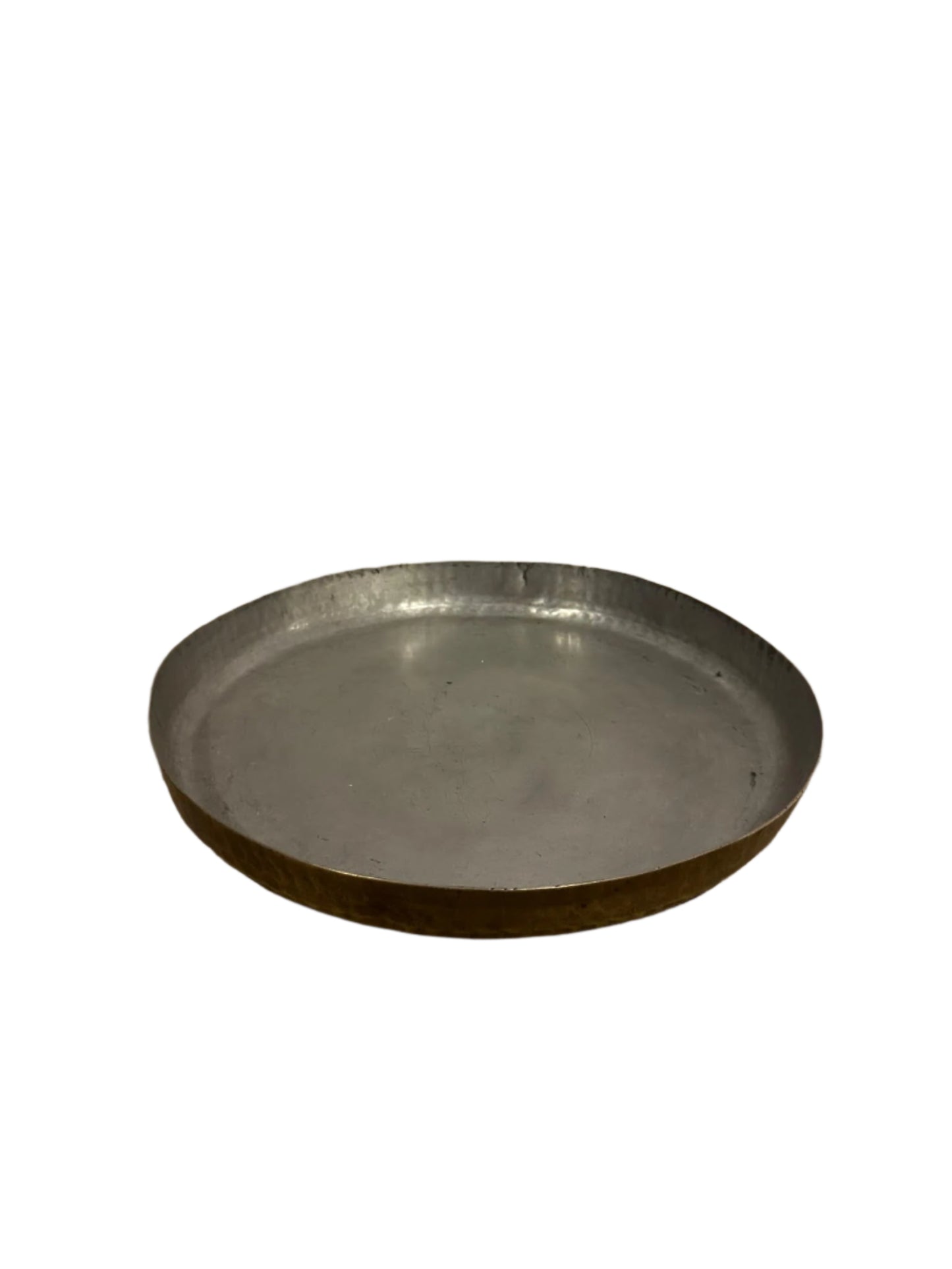 The Vintage Metal Two-Tone Tray, featuring a round, flat design with gently raised edges, is displayed against a plain white background.