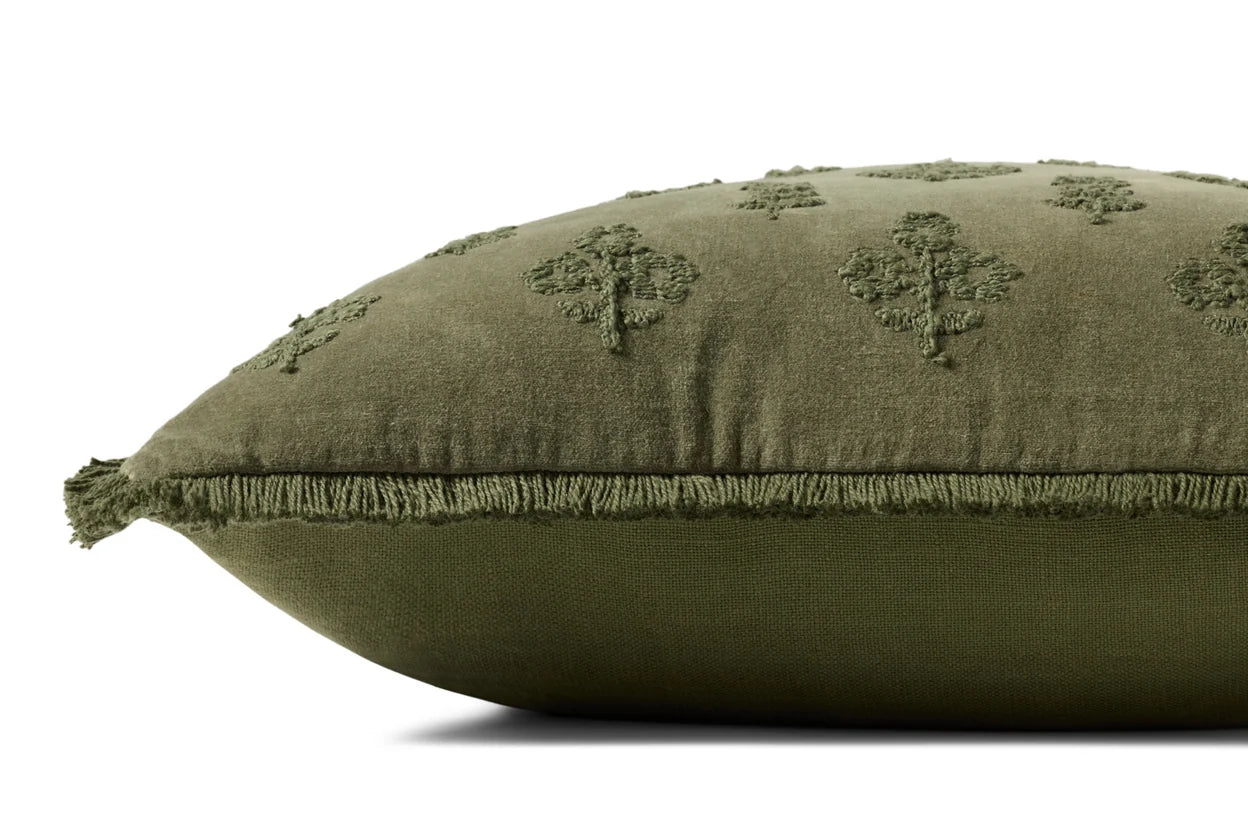Embroidered Velvet Throw Pillow - Green