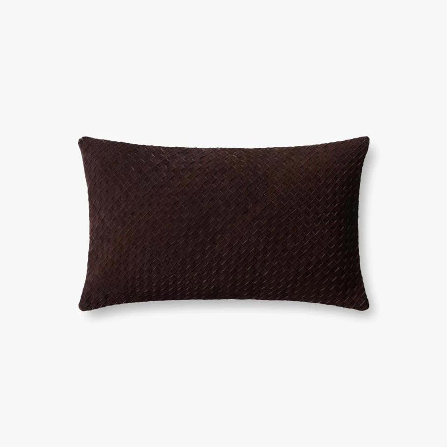 Basketweave Leather Lumbar Pillow - Deep Brown