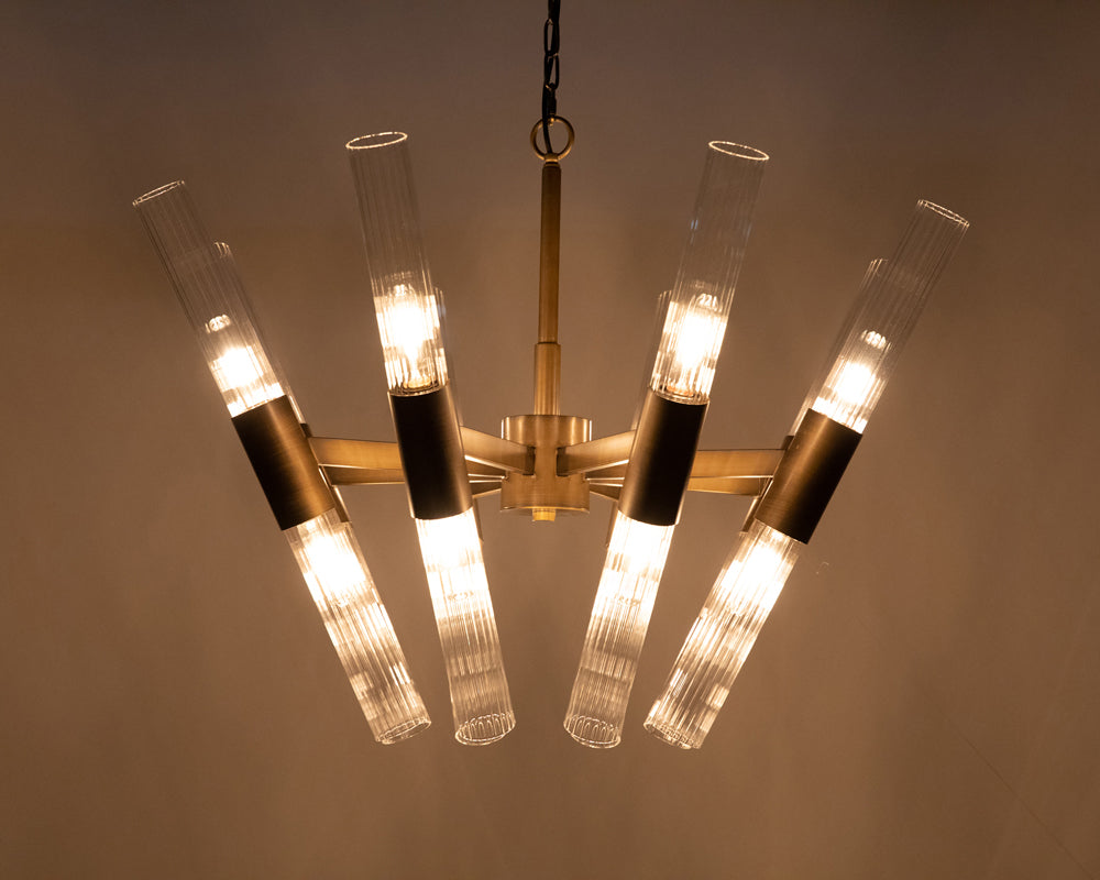 Eight Light Aged Brass Chandelier
