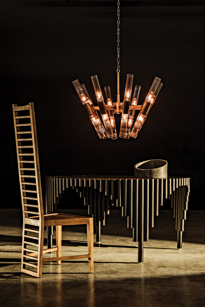 Eight Light Aged Brass Chandelier