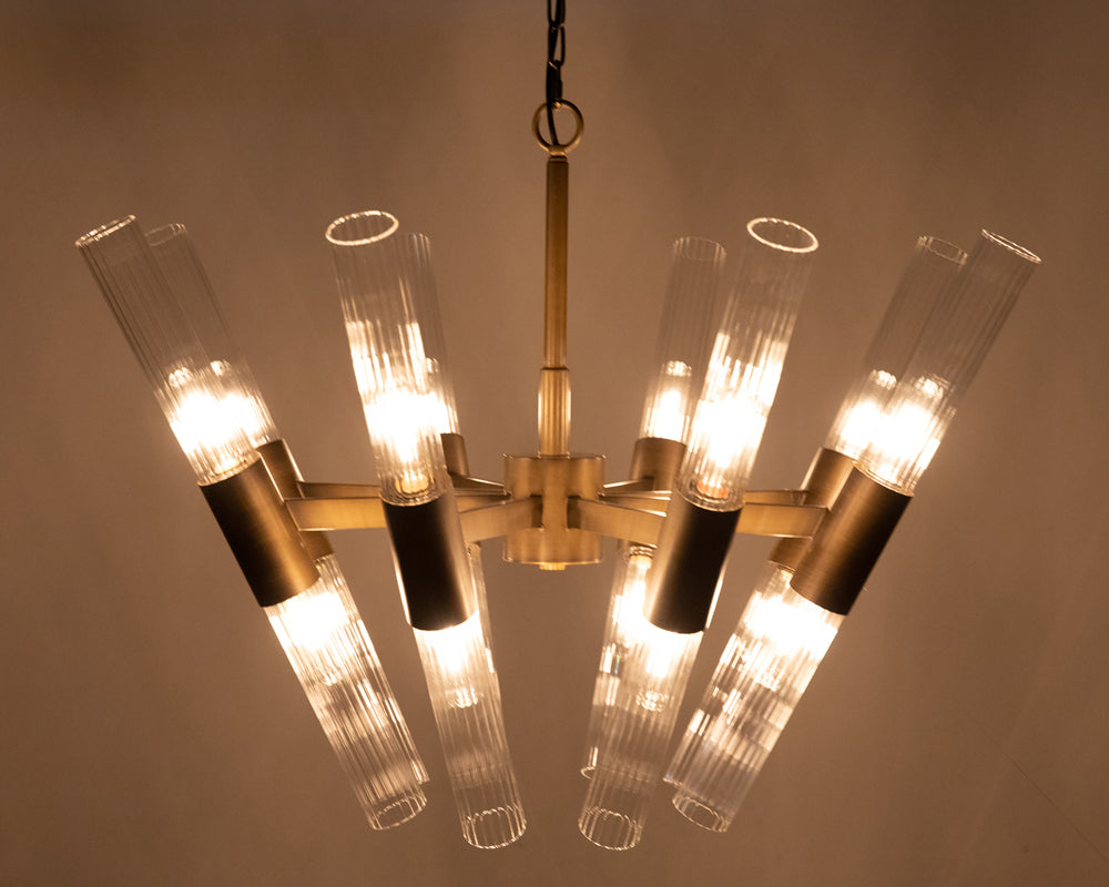 Eight Light Aged Brass Chandelier