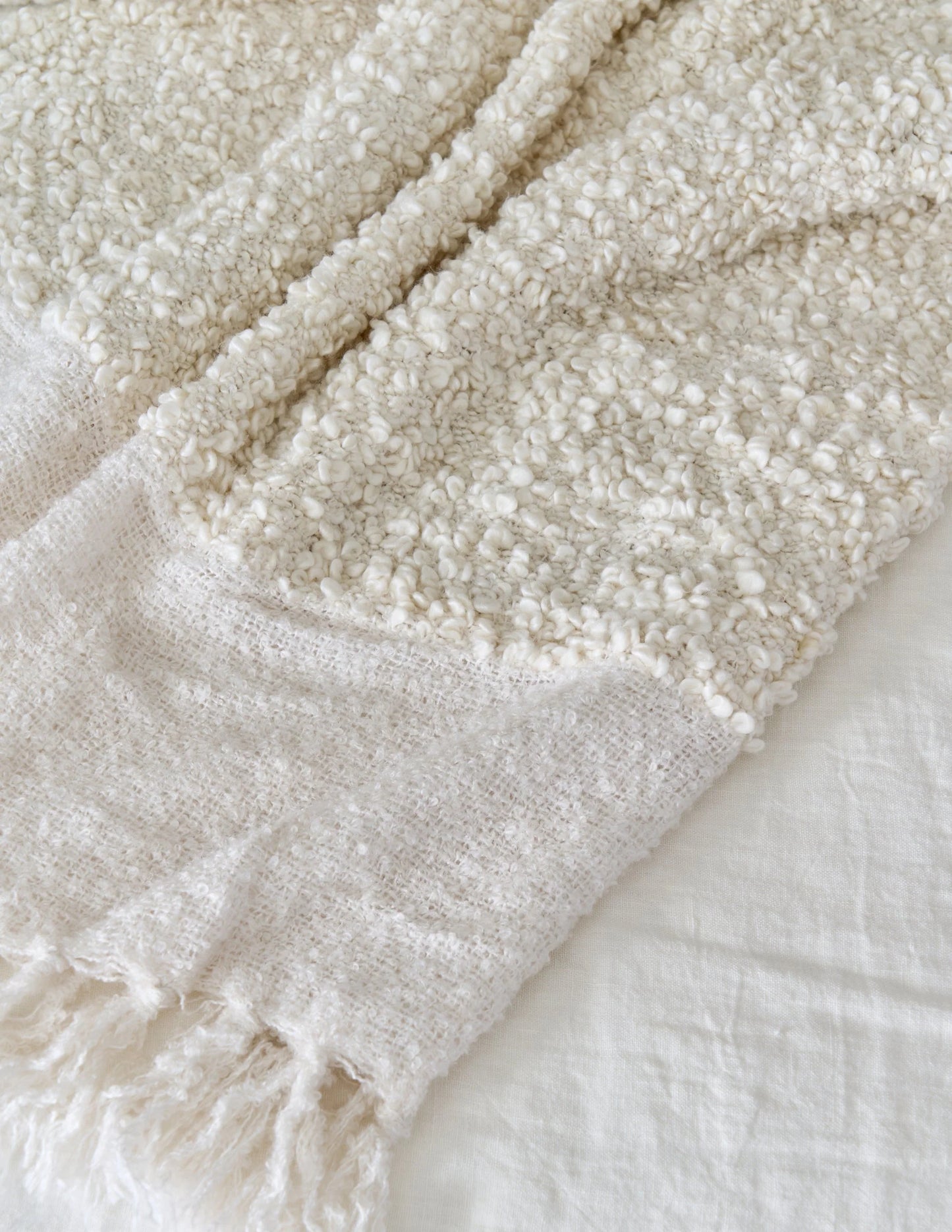 Ivory Boucle Oversized Throw Blanket