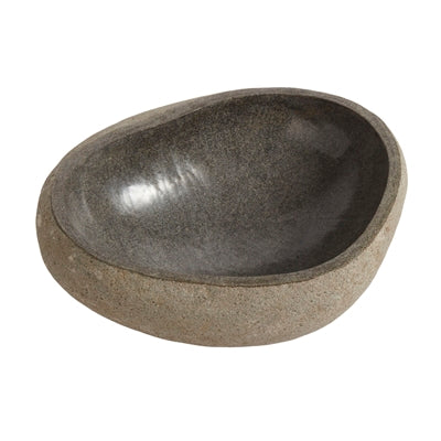 The Organic Riverstone Bowl features a smooth, oval shape with a rough-textured natural exterior and polished dark gray basin—perfect for adding handcrafted charm to your home decor.