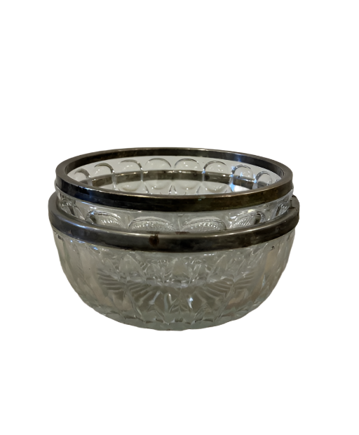 Vintage Crystal Metal Rim Bowl