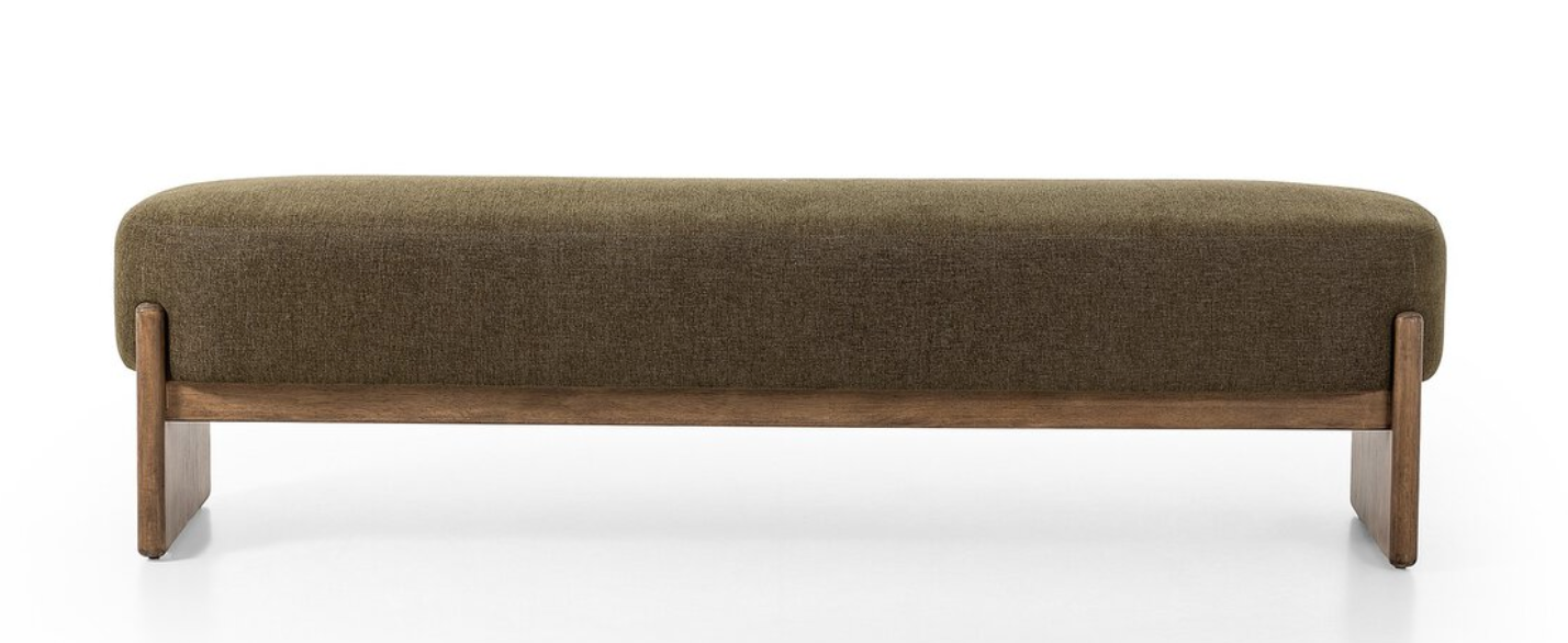 Olive Fabric & Wood Bench