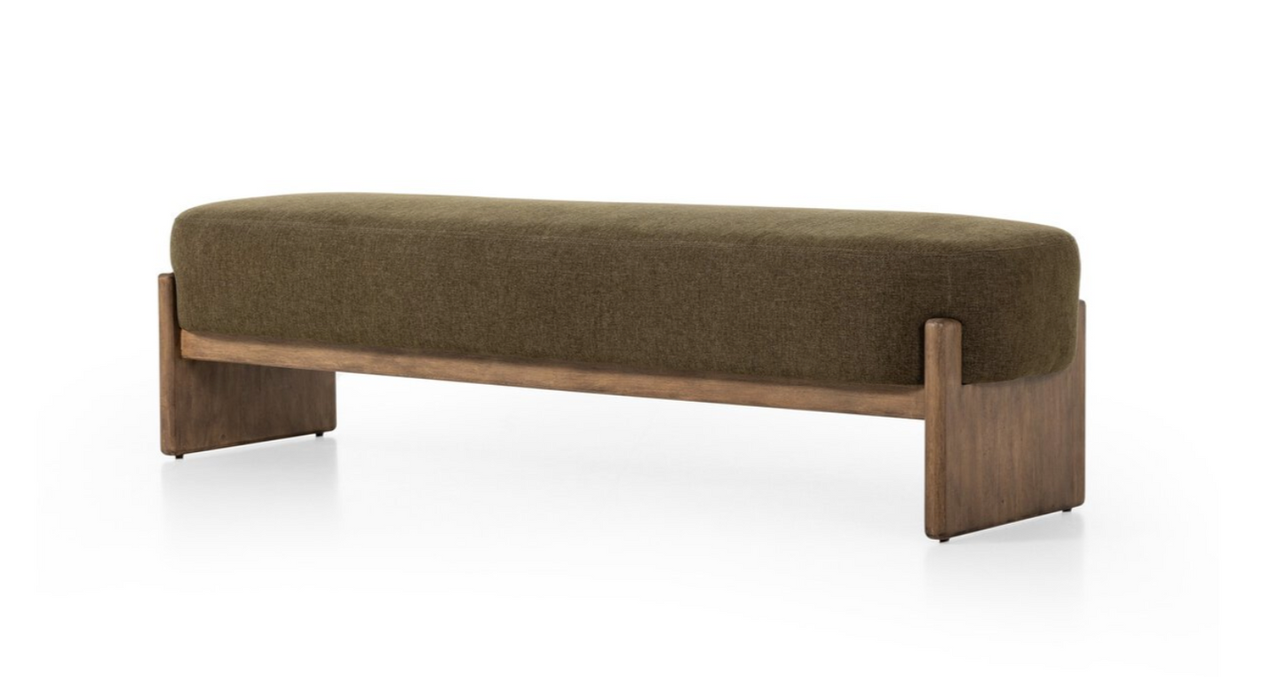 Olive Fabric & Wood Bench